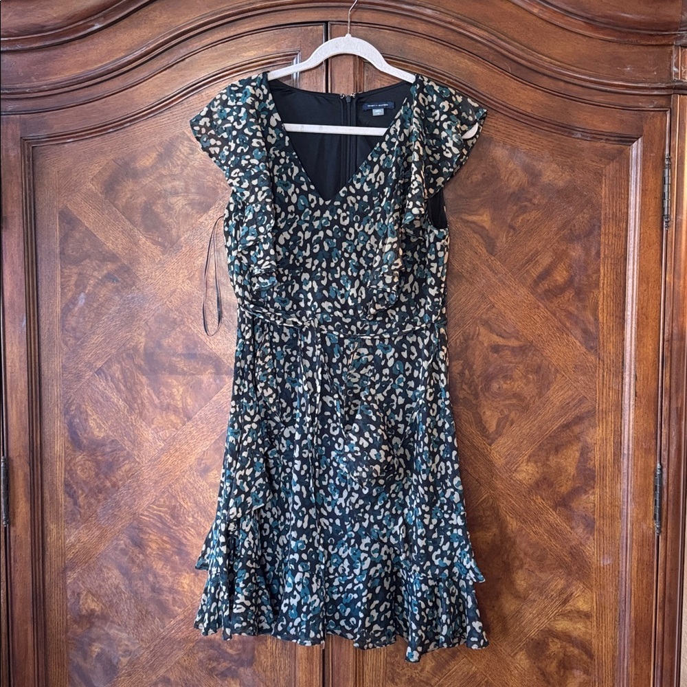 Tommy Hilfiger Black, Tan, Green Ruffled Dress size 14